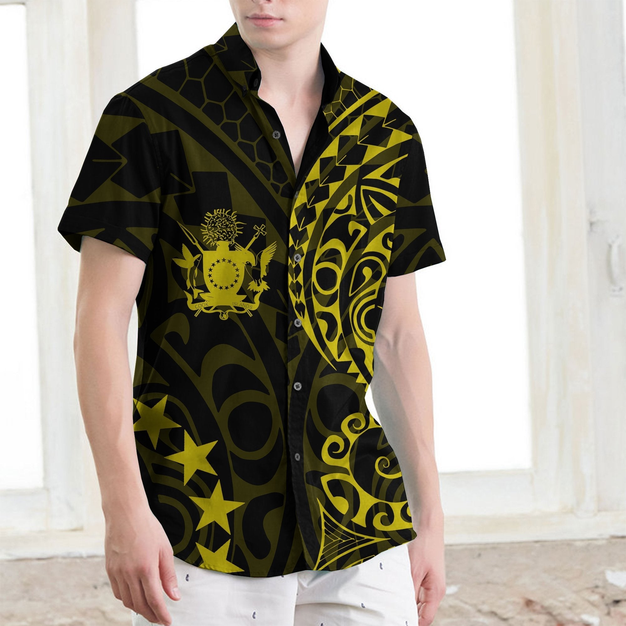 Cook Islands Short Sleeve Shirt Yellow - Vibe Hoodie Shop