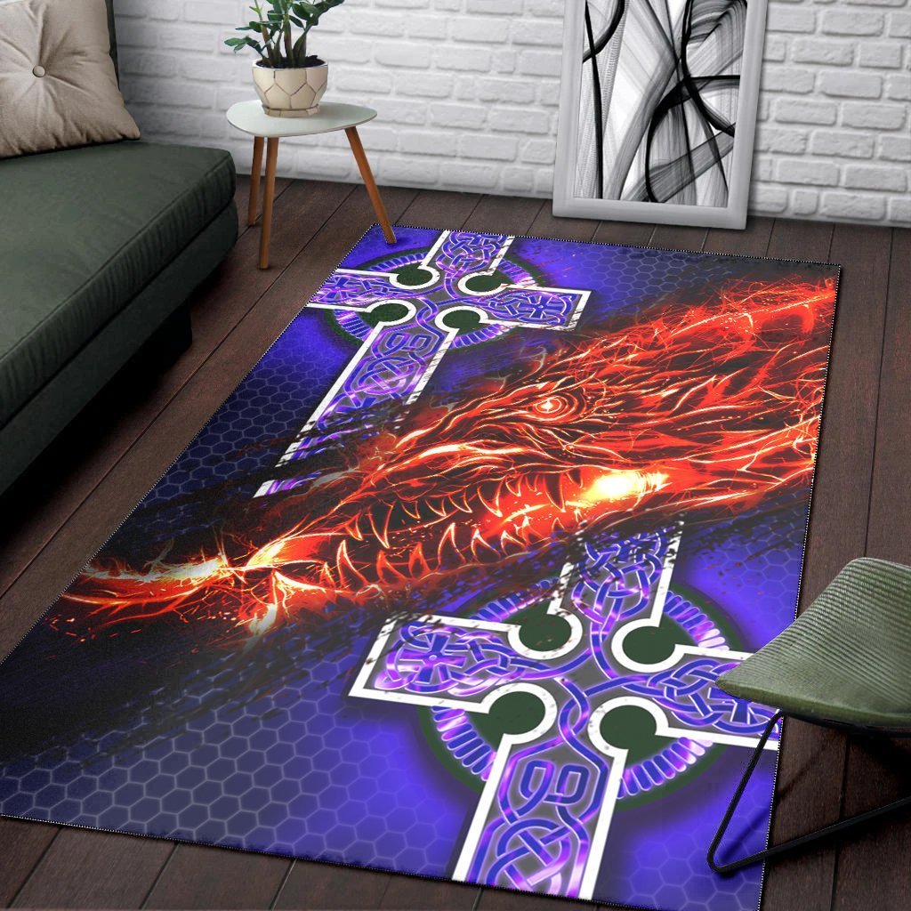 Celtic Area Rug - Fire Dragon And Water Cross Style - Vibe Hoodie Shop