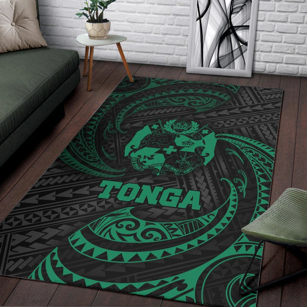 Tonga Polynesian Area Rug - Green Tribal Wave - Vibe Hoodie Shop