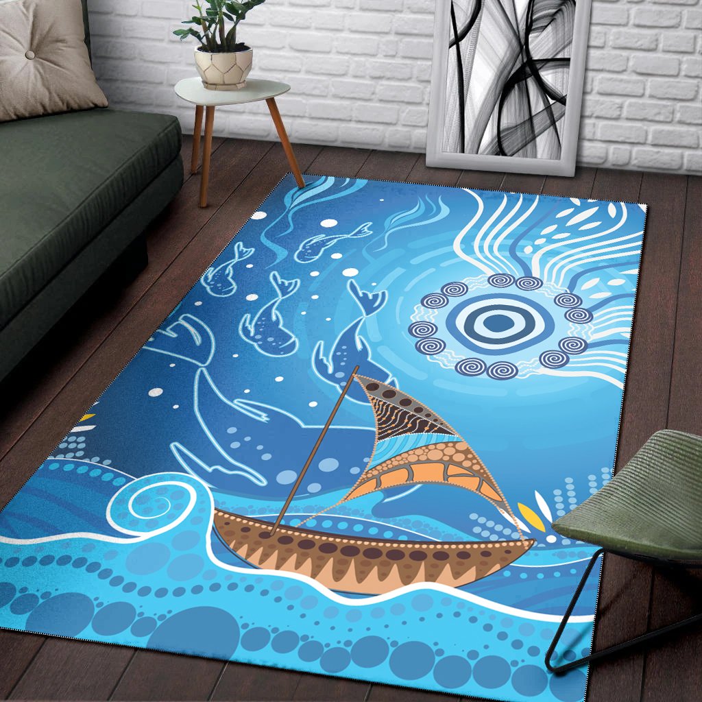 Area Rug - Aboriginal View Sea With Fish And Boat - Vibe Hoodie Shop