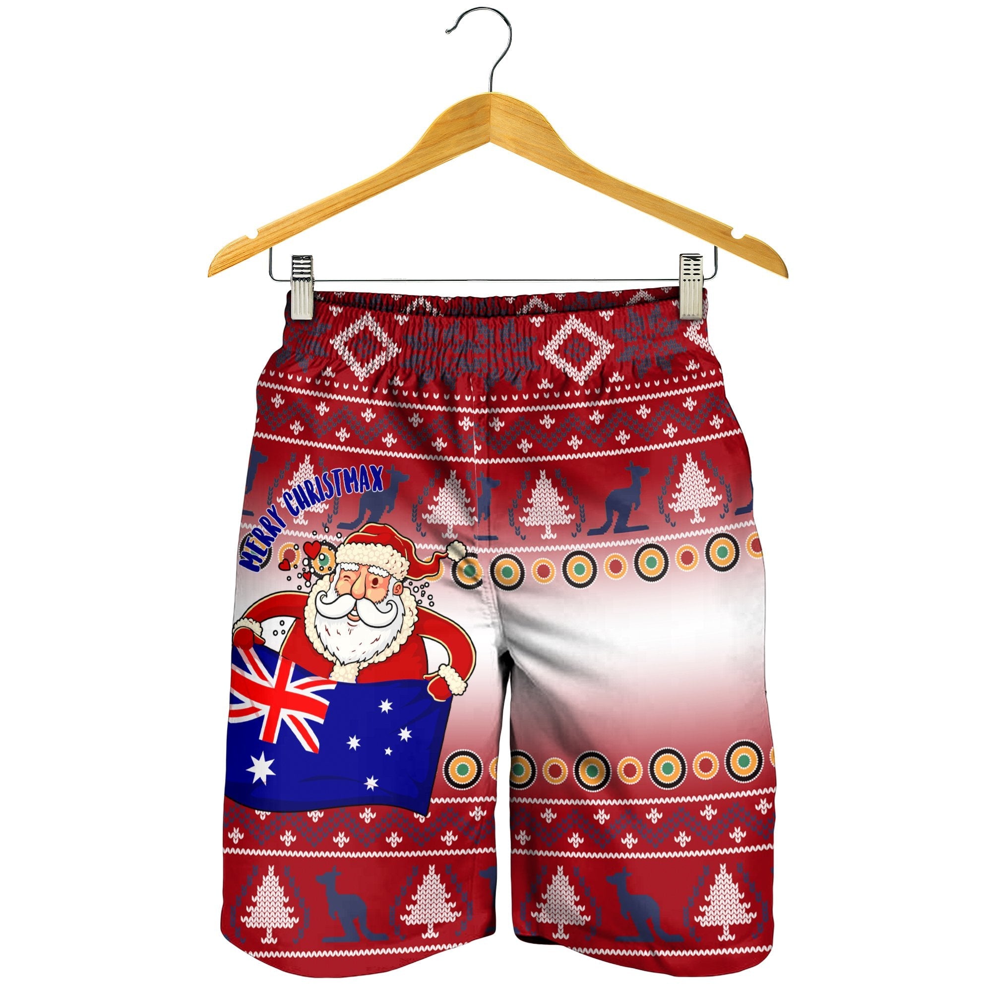 Christmas Men Short - Australia Santa Claus Hold The Flag (Red) - Vibe Hoodie Shop