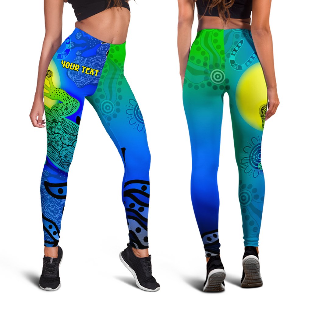 Custom Aboriginal Leggings - Indigenous Frog (Blue) - Vibe Hoodie Shop
