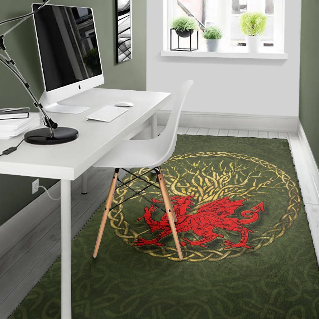 Wales Celtic Area Rug - Welsh Dragon With Celtic Tree - Vibe Hoodie Shop