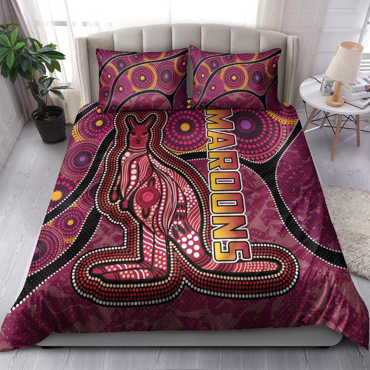 Maroons Rugby Bedding Set - Custom Maroons Kangaroo Bedding Set RLT13 - Vibe Hoodie Shop