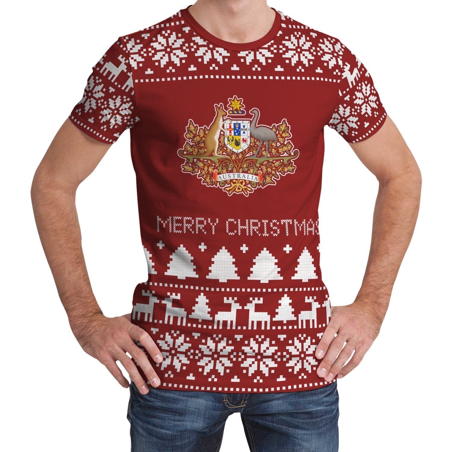 Australia Christmas T shirt - Australian Coat Of Arms T shirt Merry Christmas - Unisex - Vibe Hoodie Shop