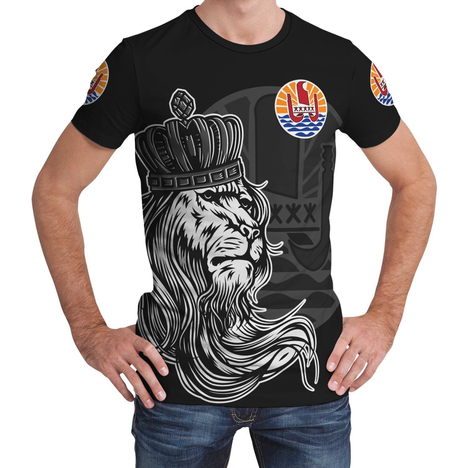 French Polynesia T shirt - Lion with Crown (Women's/Men's) - Vibe Hoodie Shop