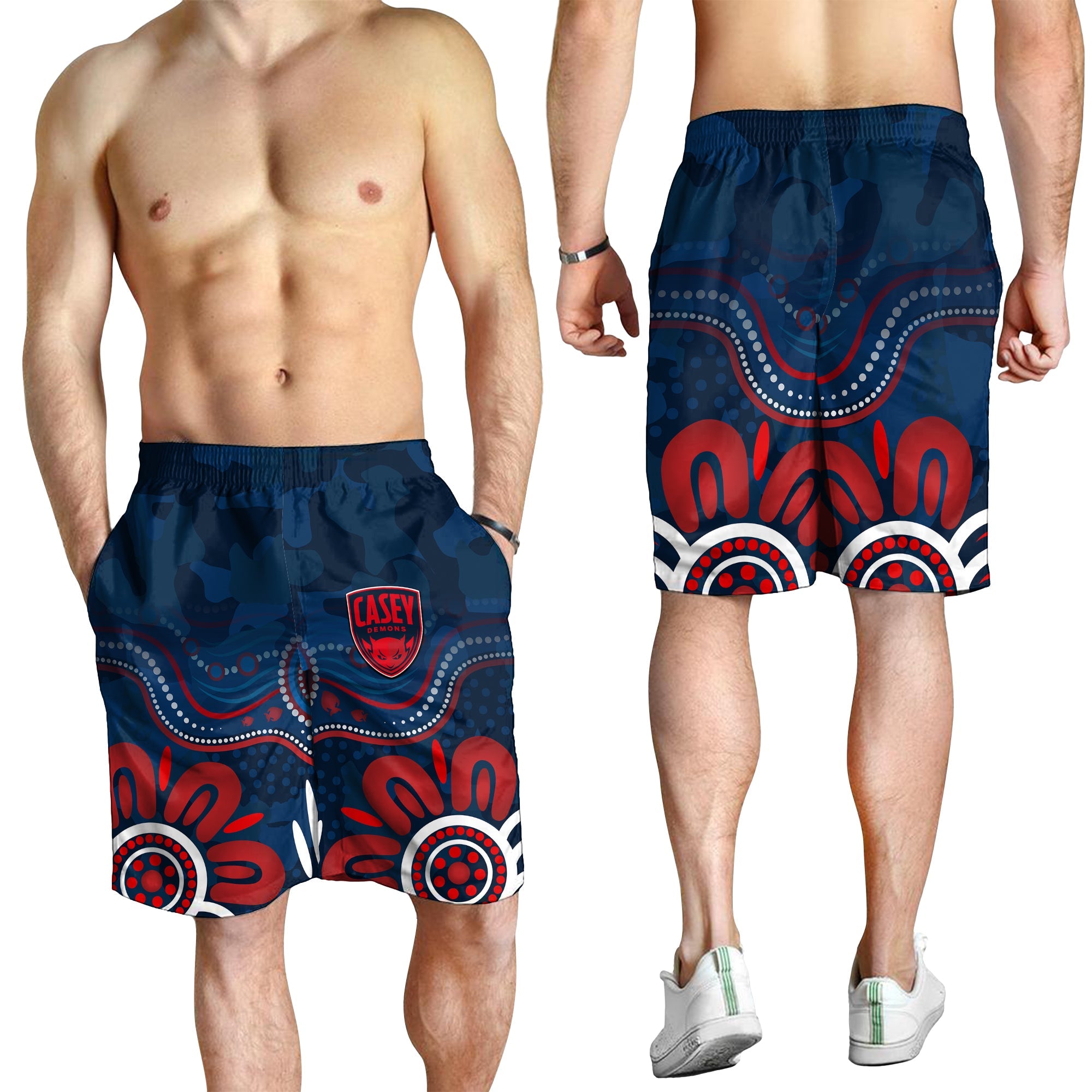 Demons ANZAC 2022 Men Shorts Casey Football Aboriginal Poppy - Vibe Hoodie Shop