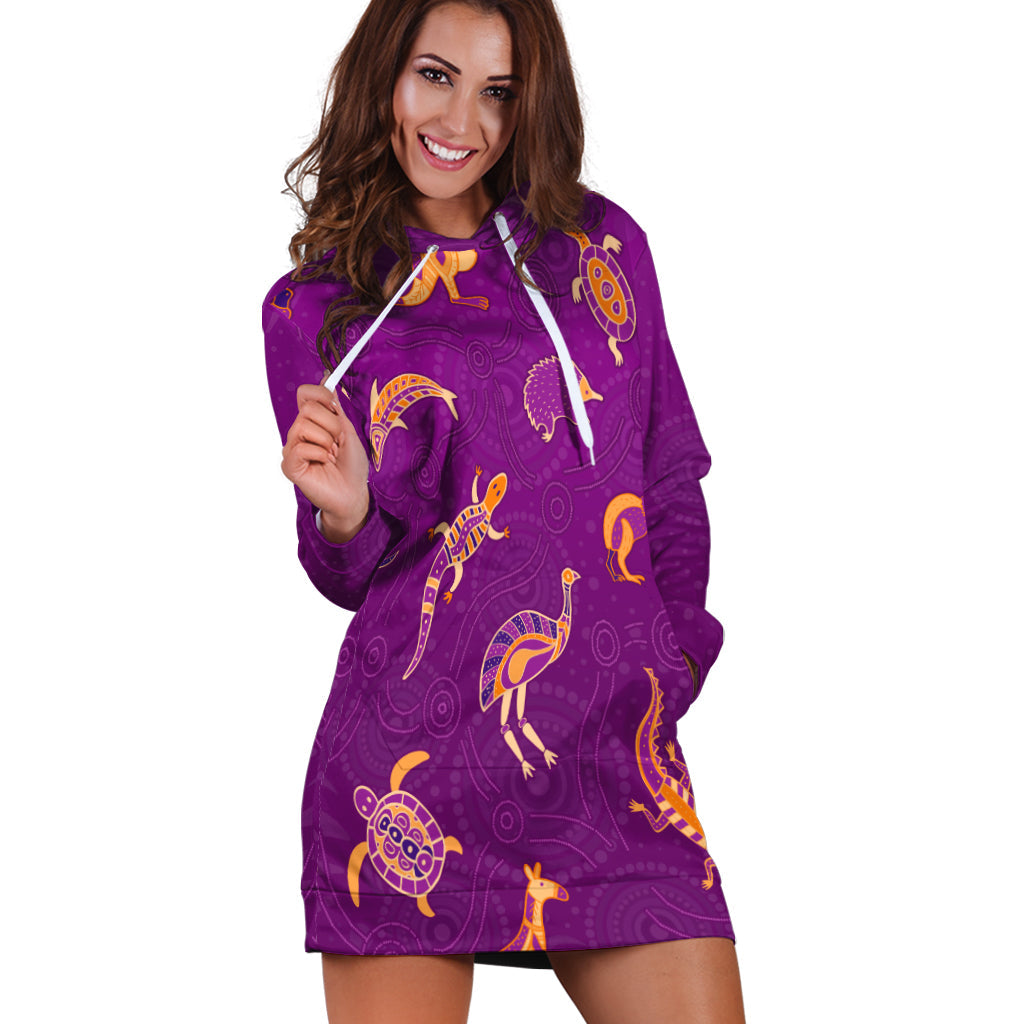 (Custom Personalised) Aboriginal Art Hoodie Dress Animals Australia Version Purple - Vibe Hoodie Shop