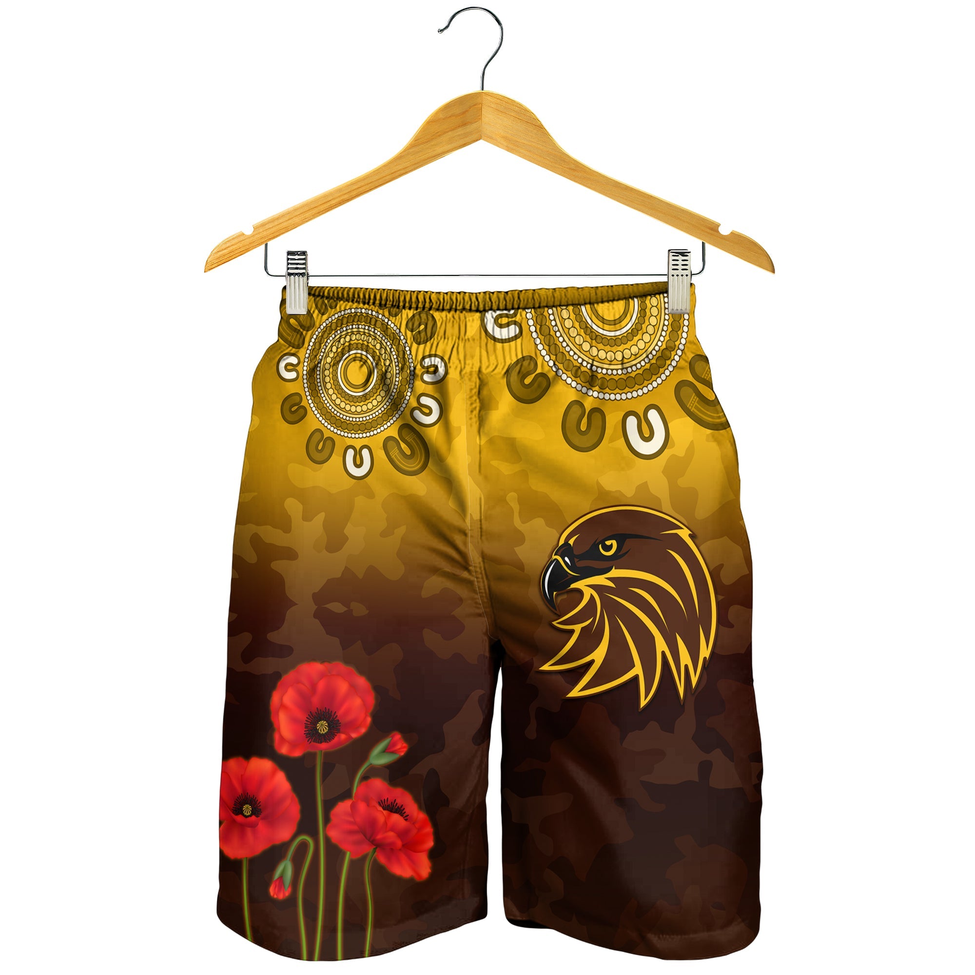 Hawks ANZAC 2022 Men Shorts Hawthorn Football Aboriginal Poppy - Vibe Hoodie Shop