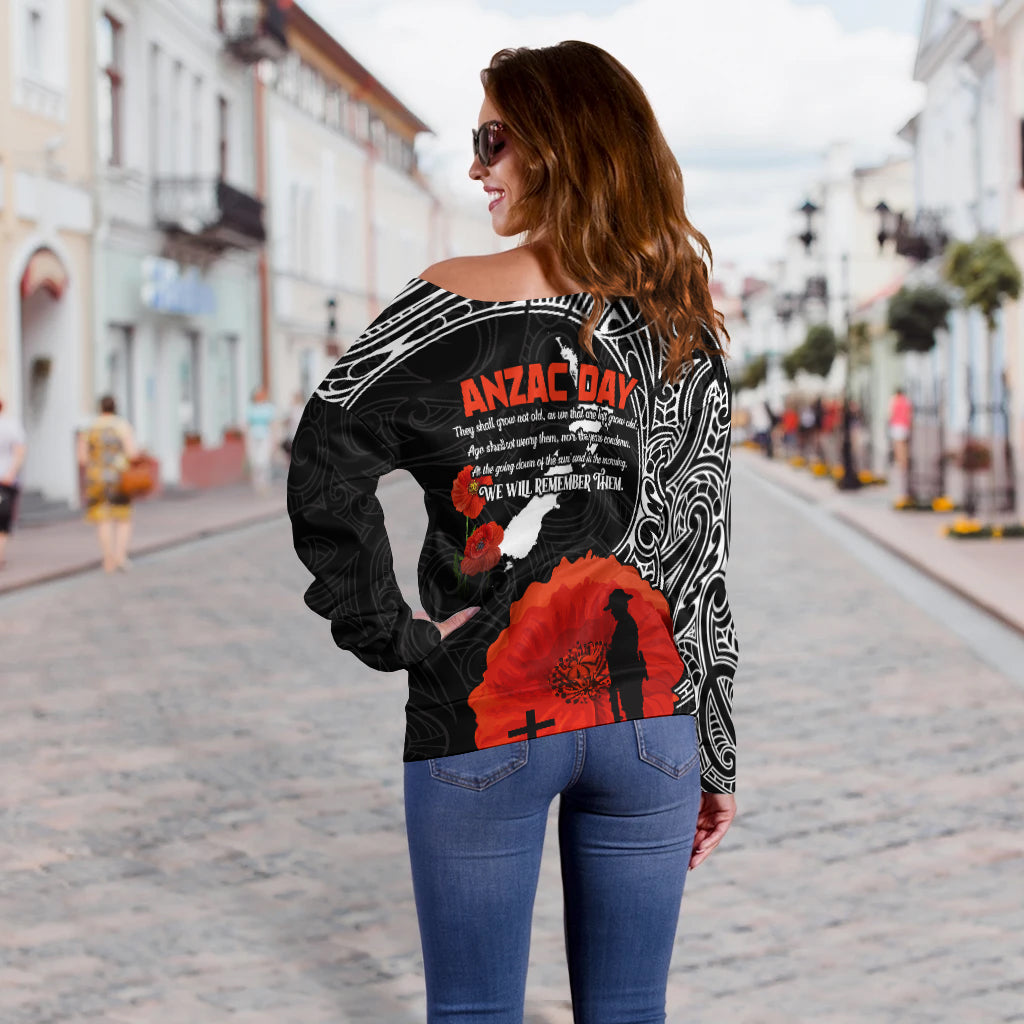 New Zealand ANZAC 2022 Women Off Shoulder Maori Mix Fern Poppy - Vibe Hoodie Shop