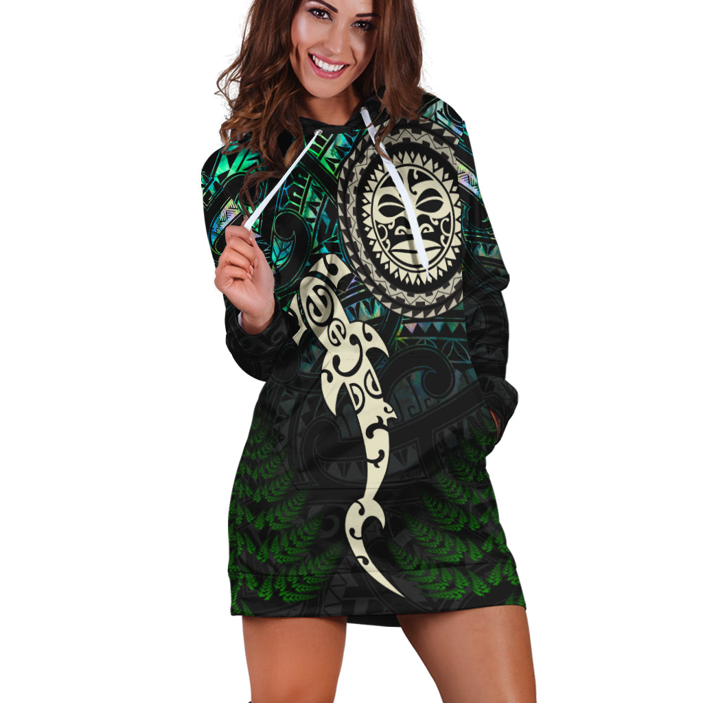 Aotearoa Paua Shell Hoodie Dress Maori Manaia and Fish - Vibe Hoodie Shop