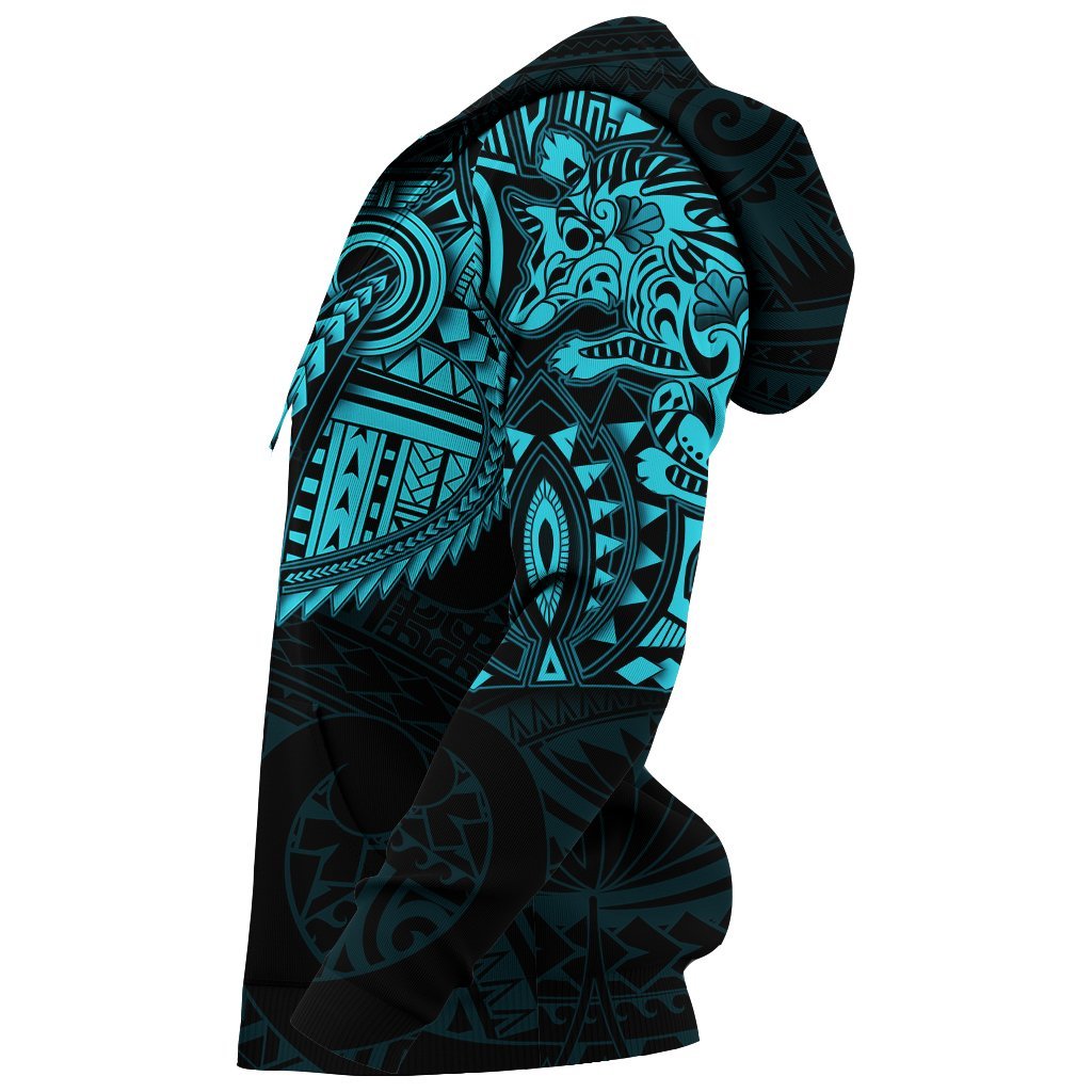 New Zealand Hoodie, Maori Tattoo Wolf Dragon Pullover Hoodie - Blue - Vibe Hoodie Shop