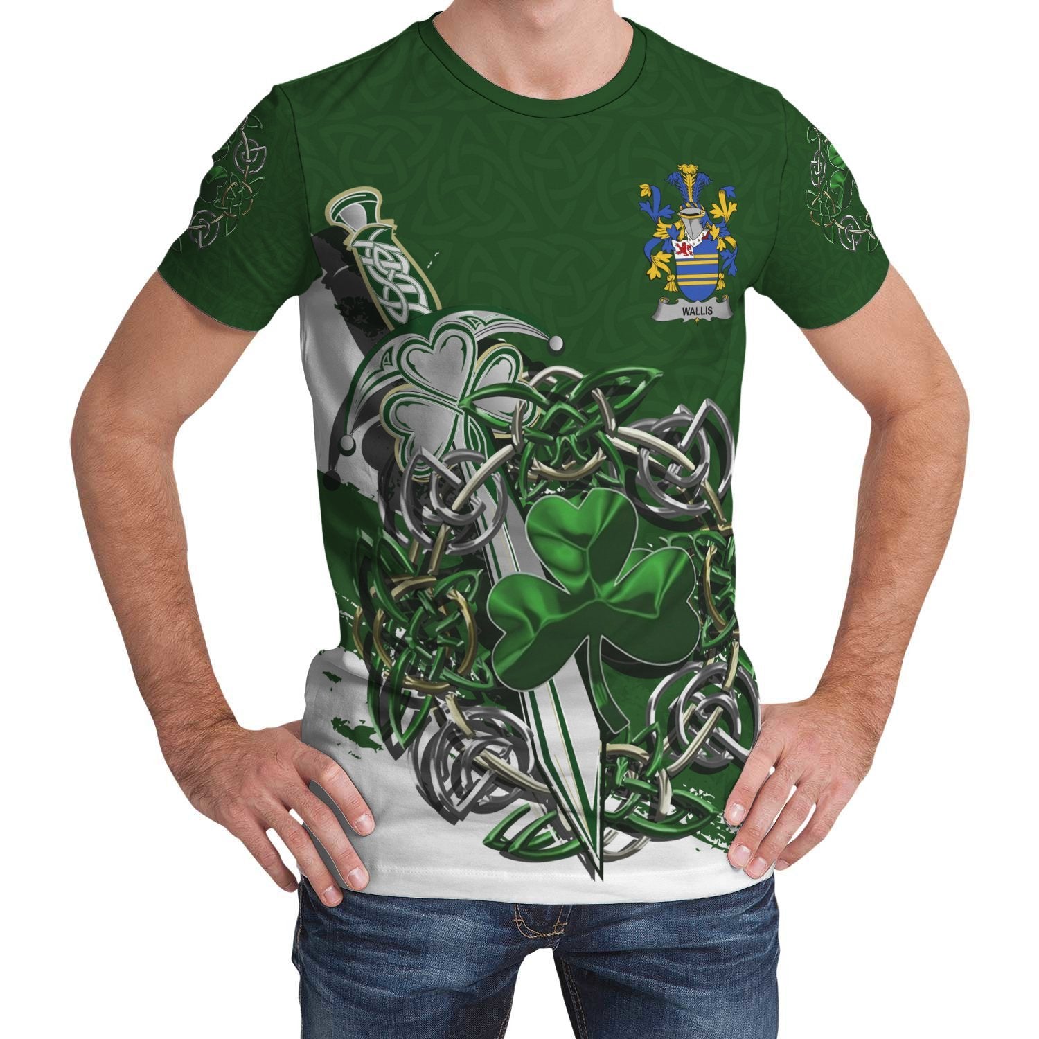 Wallis Ireland T shirt Celtic Irish Shamrock and Sword - Vibe Hoodie Shop