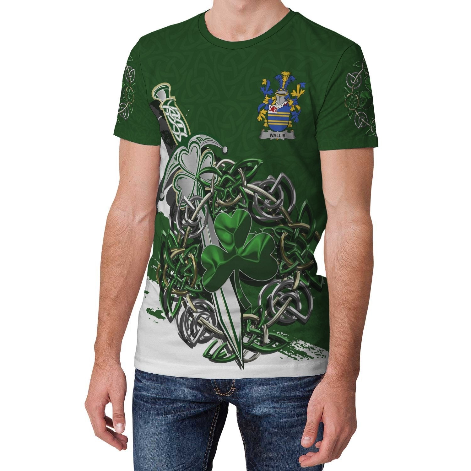 Wallis Ireland T shirt Celtic Irish Shamrock and Sword - Vibe Hoodie Shop