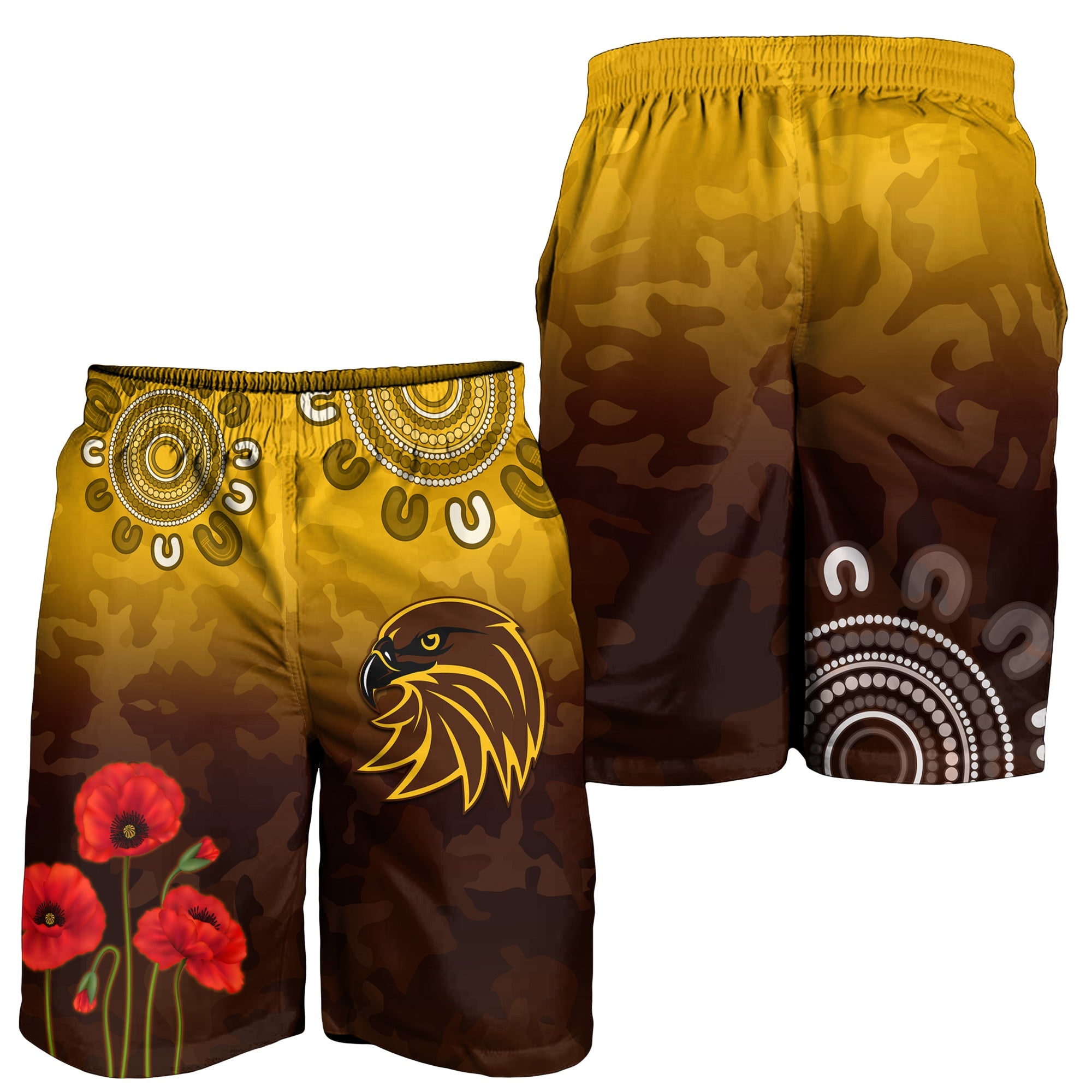 Hawks ANZAC 2022 Men Shorts Hawthorn Football Aboriginal Poppy - Vibe Hoodie Shop