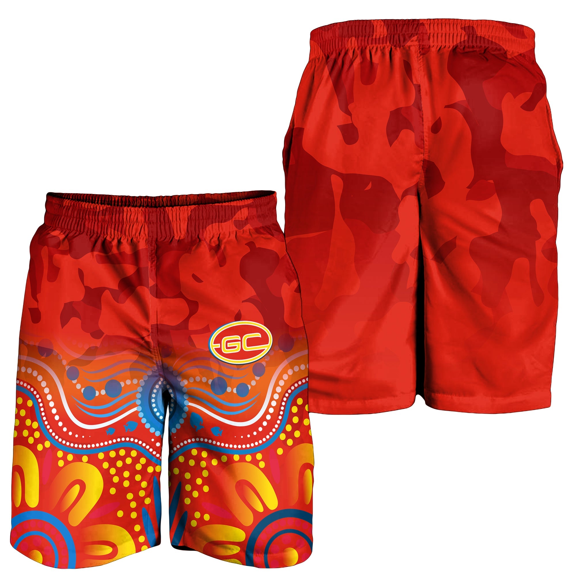 Suns ANZAC 2022 Men Shorts Gold Coast Aboriginal Poppy - Vibe Hoodie Shop