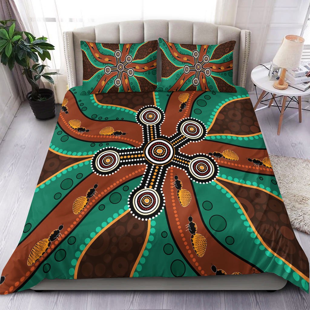 Aboriginal Bedding Set - Aboriginal Dot Painting Depicting Honey Ants - Vibe Hoodie Shop