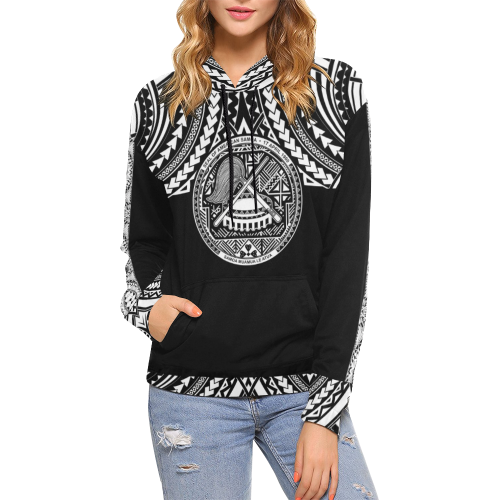 Seal Of American Samoa All Over Hoodie Black - Vibe Hoodie Shop