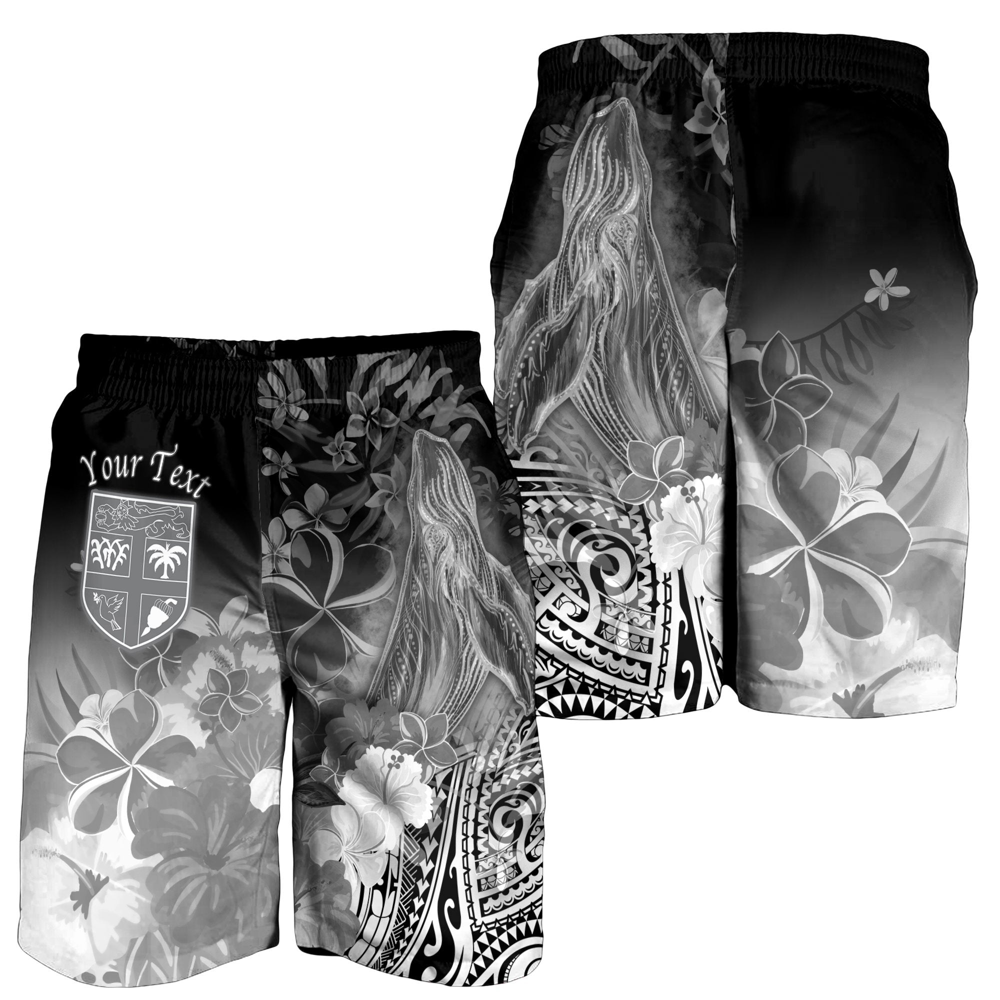 Fiji Custom Personalised Men's Shorts - Humpback Whale with Tropical Flowers (White) - Vibe Hoodie Shop