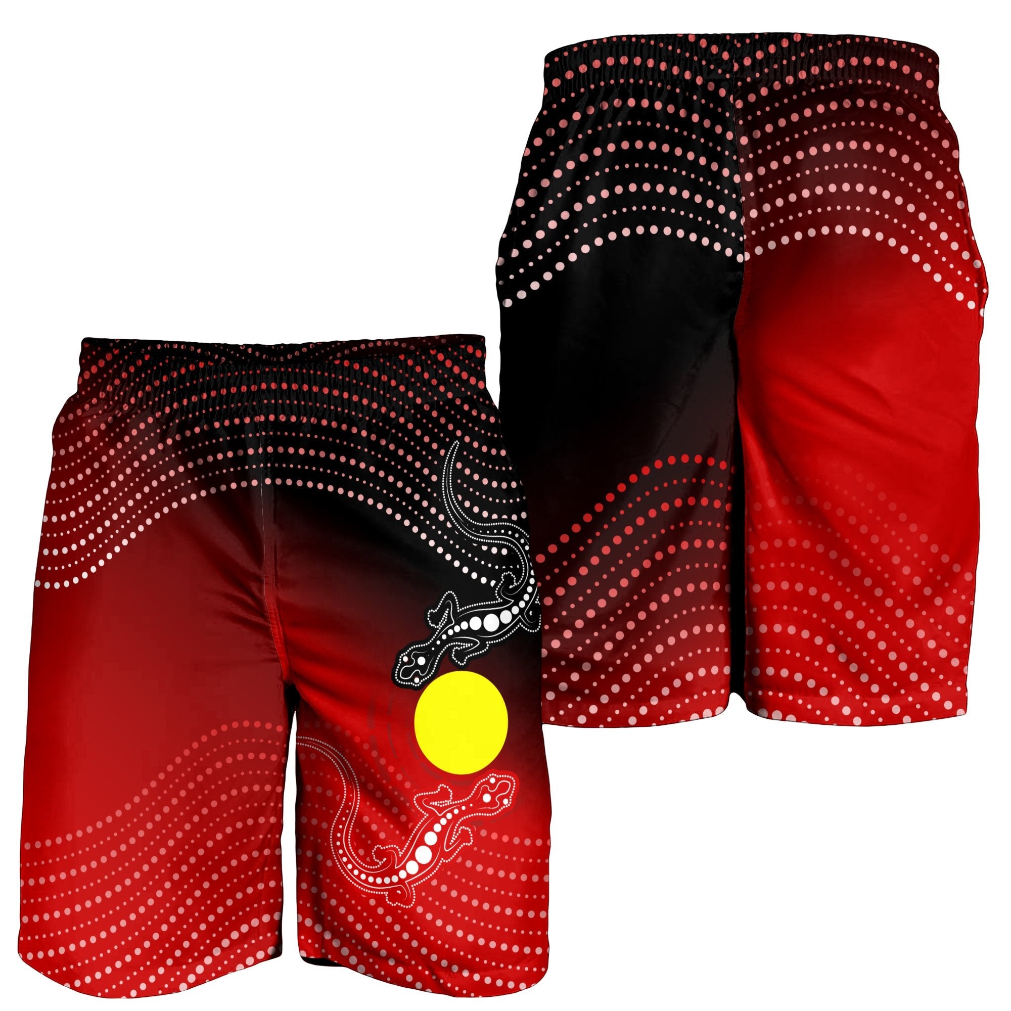 Aboriginal Men's Shorts - Two Indigenous Lizard - Vibe Hoodie Shop