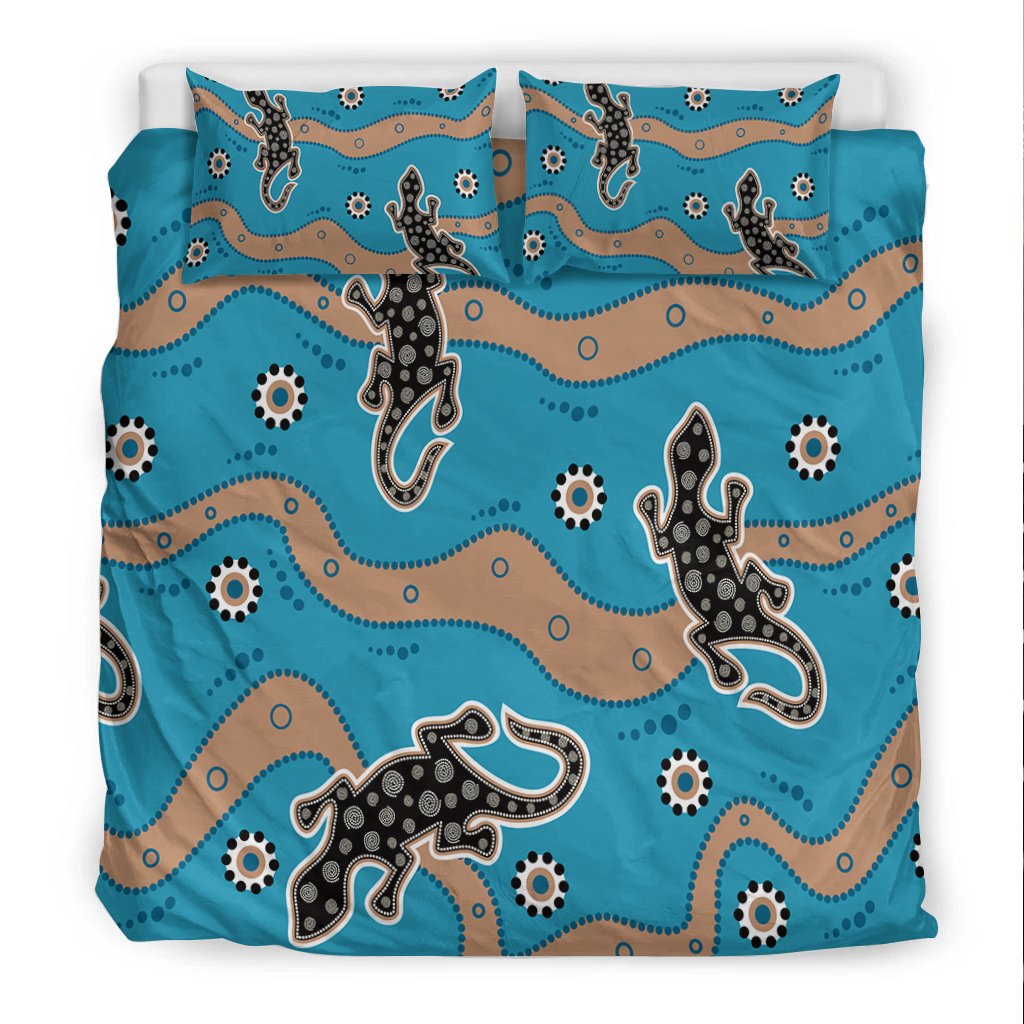 Aboriginal Bedding Set - Aboriginal Lizard in Blue Style - Vibe Hoodie Shop