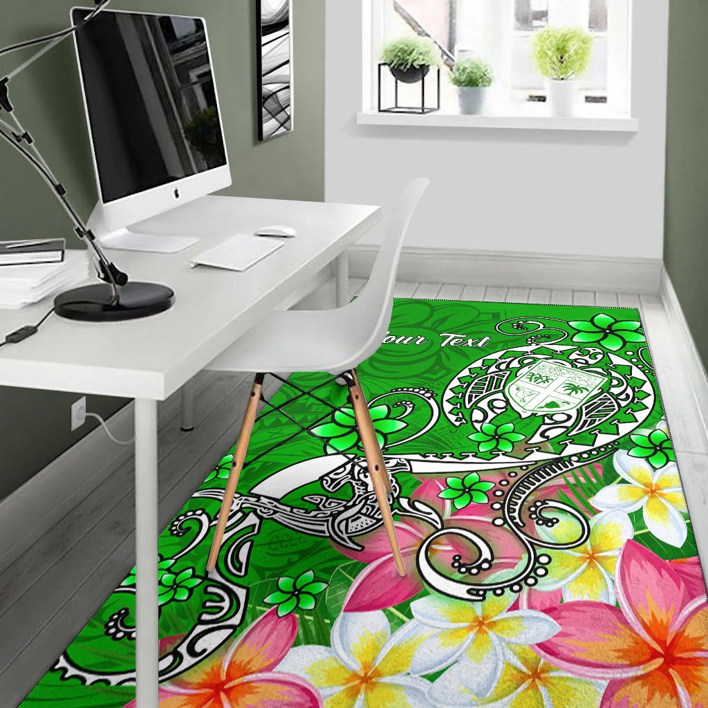 Fiji Custom Personalised Area Rug - Turtle Plumeria (Green) - Vibe Hoodie Shop