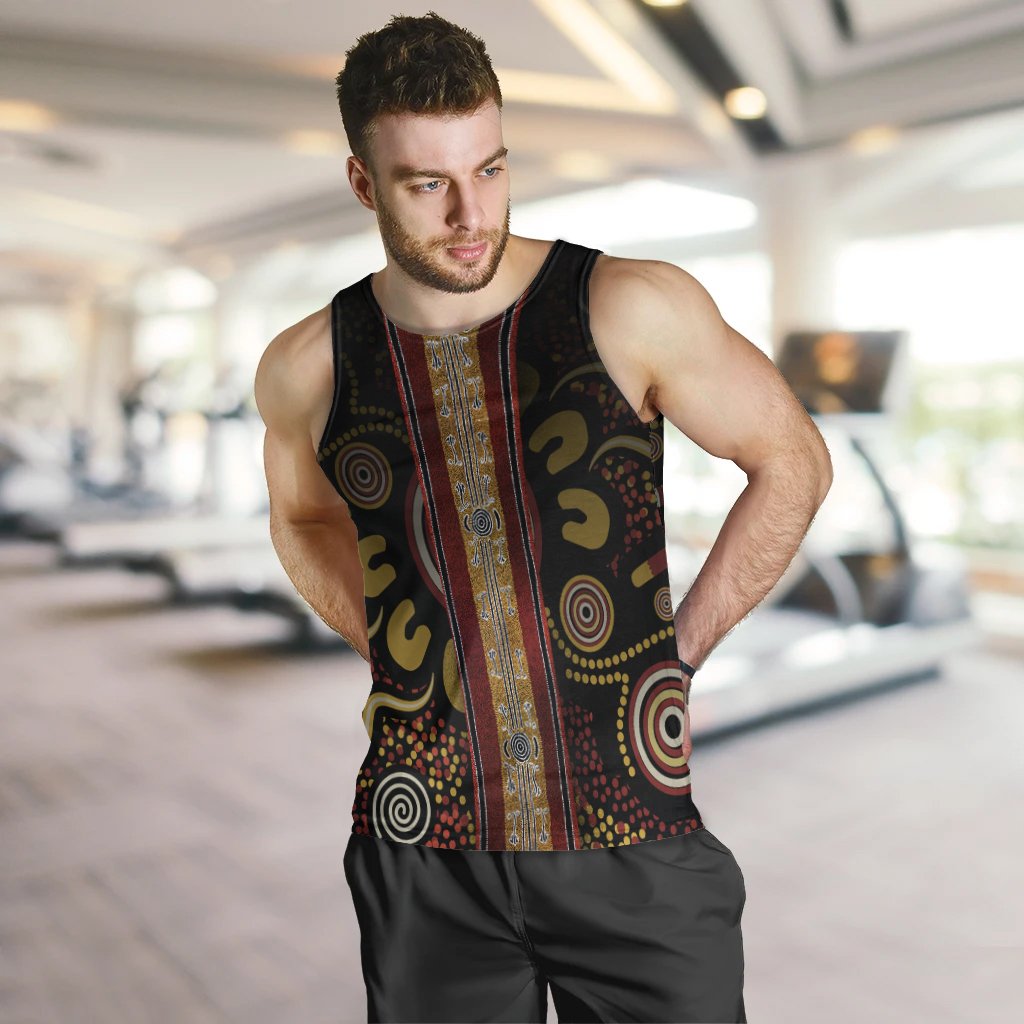 Men Tank - Aboriginal Dot Panting Art Stripe Lines - Vibe Hoodie Shop