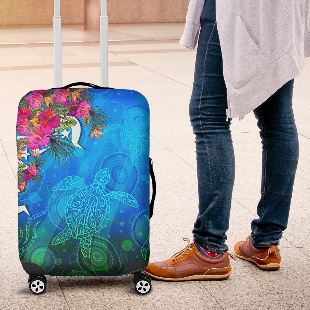 Luggage Cover - Torres Strait Blue Sea With Hibiscus - Vibe Hoodie Shop