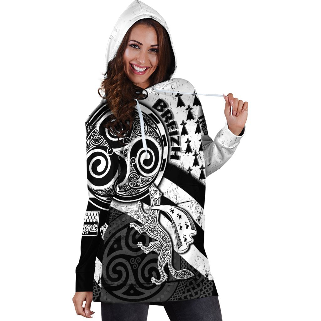 Celtic Bretagne Women's Hoodie Dress - Brittany Ermine With Celtic Triskelion V1 - Vibe Hoodie Shop