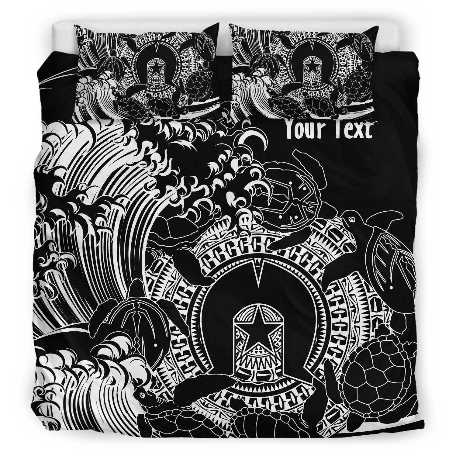 Custom Aboriginal Bedding Set, Torres Strait Islands in Wave (Black) - Vibe Hoodie Shop