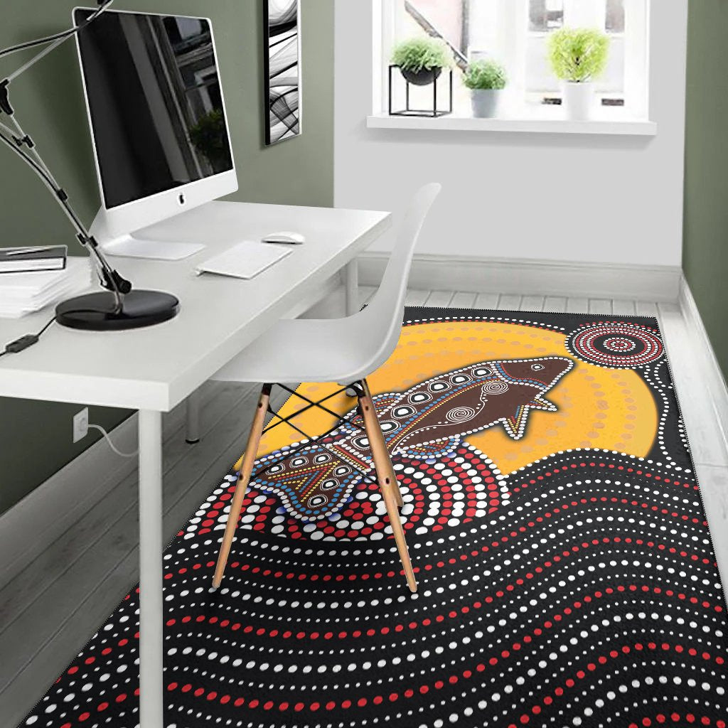 Aboriginal Area Rug - Dreamtime Fish Aboriginal Style - Vibe Hoodie Shop