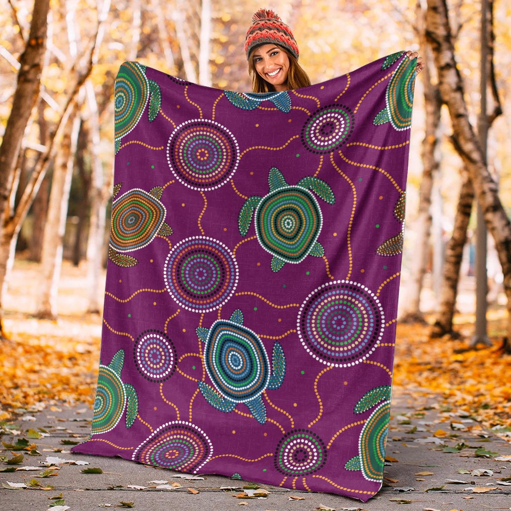 Premium Blanket - Aboriginal Turtle Purple Australia Dot Patterns - Vibe Hoodie Shop