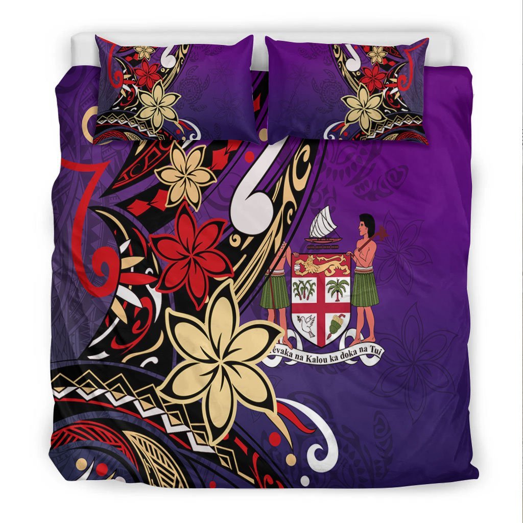 Fiji Bedding Set - Tribal Flower With Special Turtles Purple Color - Vibe Hoodie Shop