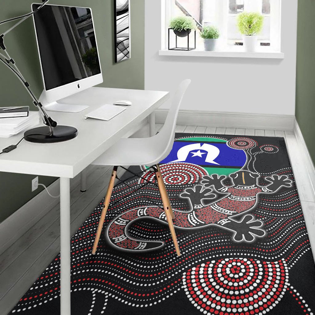 Aboriginal Area Rug - Aboriginal Gecko with Torres Strait Islanders Flag - Vibe Hoodie Shop