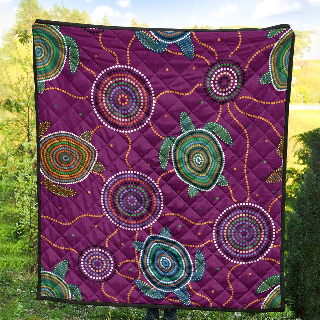 Premium Quilts - Aboriginal Turtle Purple Australia Dot Patterns - Vibe Hoodie Shop