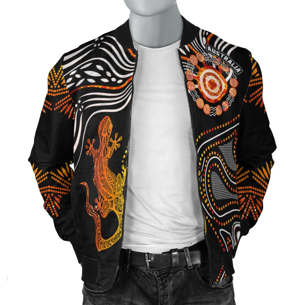 Aboriginal Men's Bomber Jacket - Lizard Sunshine - Vibe Hoodie Shop
