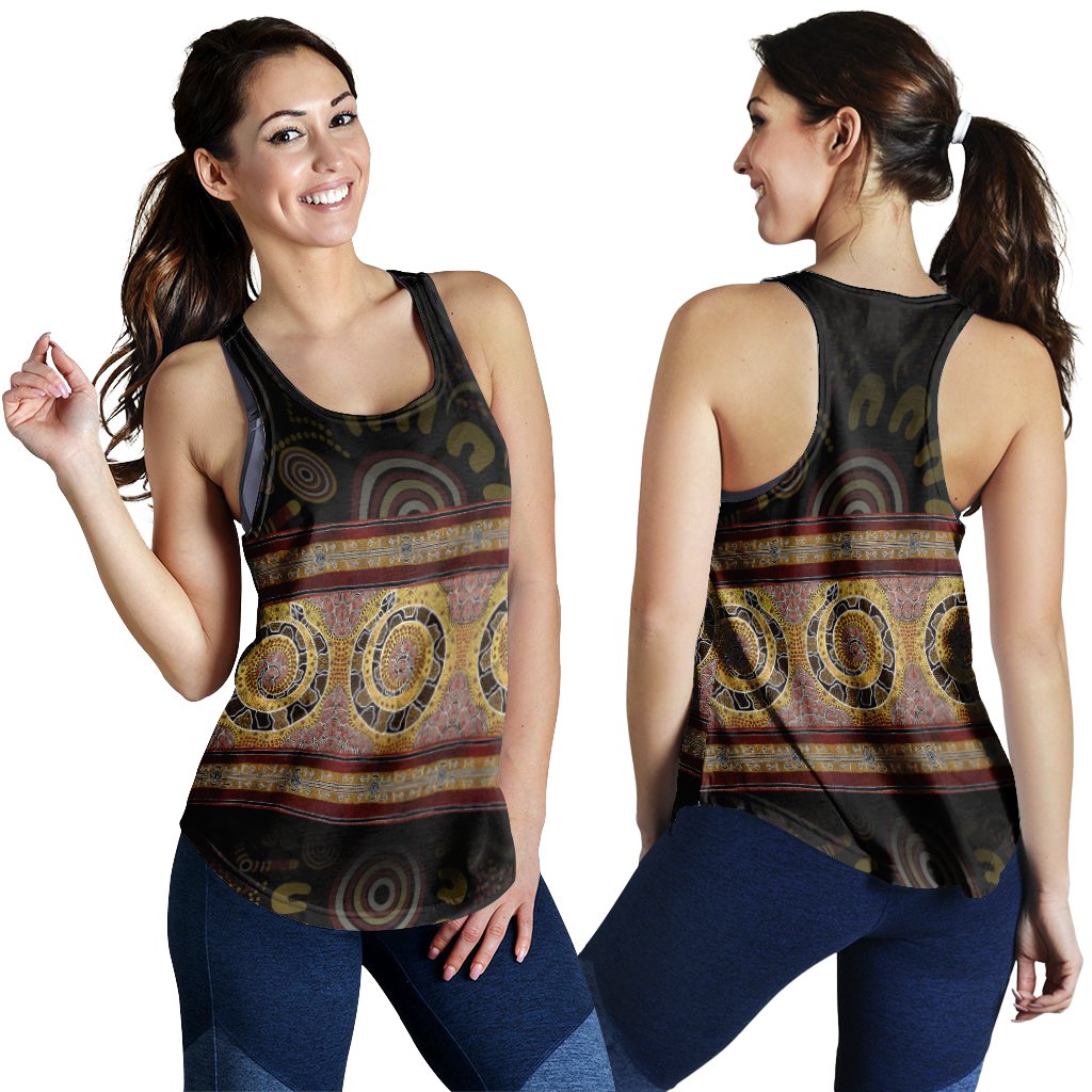 Aboriginal Women Raecerback tank - Snake Dot Panting Art - Vibe Hoodie Shop