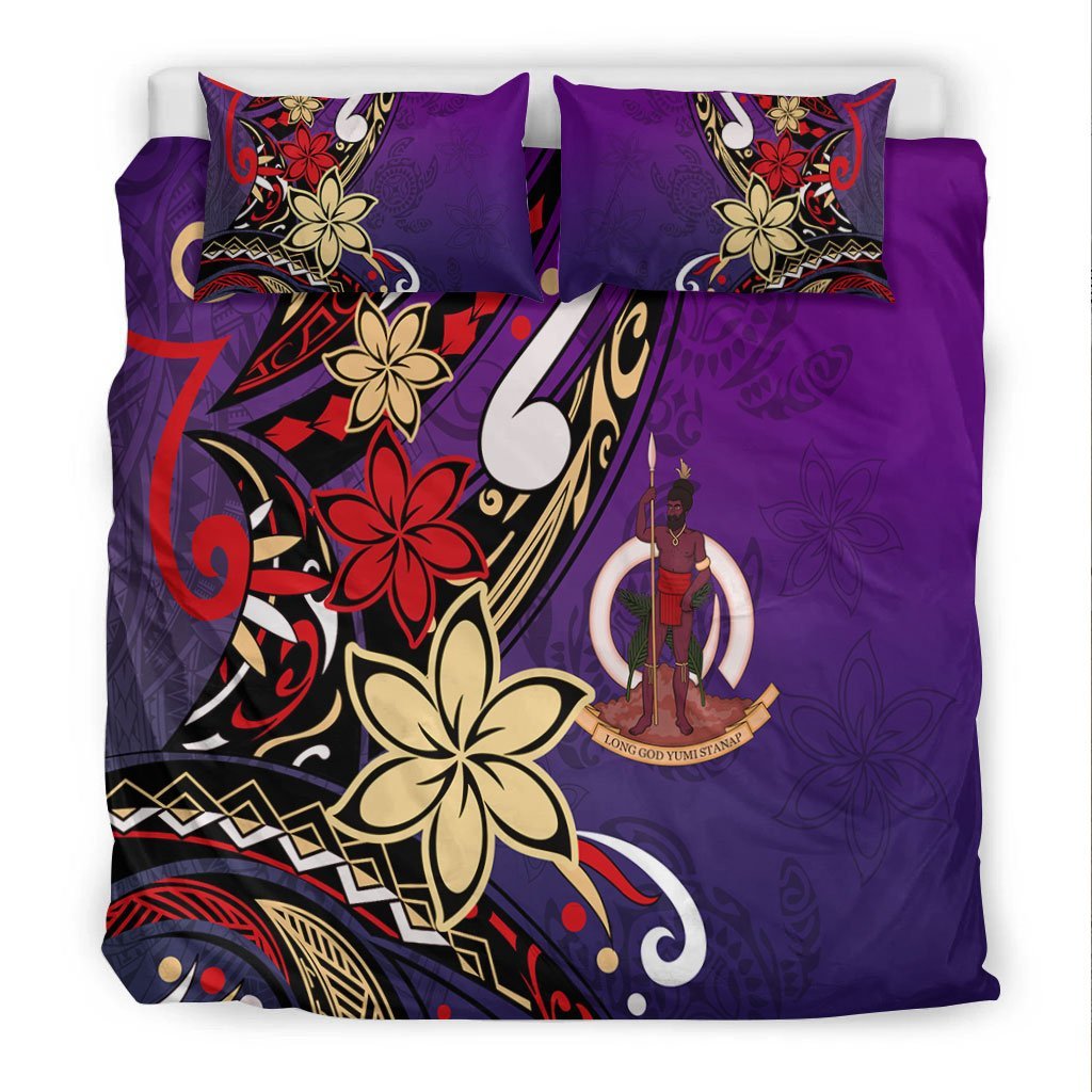 Vanuatu Bedding Set - Tribal Flower With Special Turtles Purple Color - Vibe Hoodie Shop