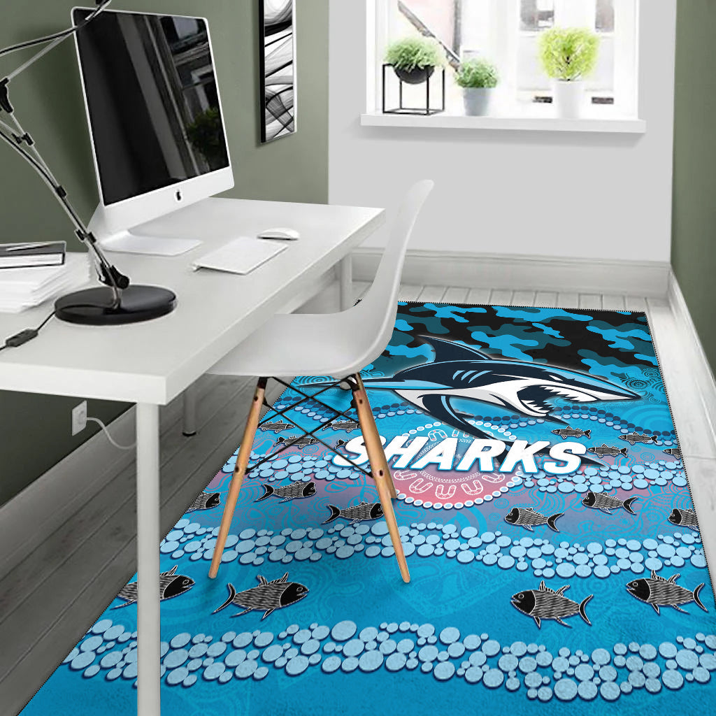 Sharks Rugby ANZAC Day Camouflage Indigenous Art Area Rug - - Vibe Hoodie Shop