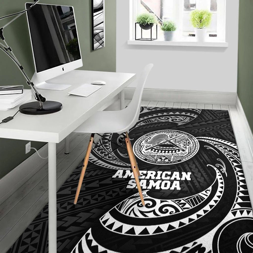 American Samoa Polynesian Area Rug - White Tribal Wave - Vibe Hoodie Shop