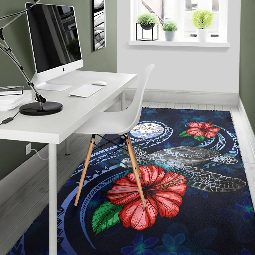 Marshall Islands Polynesian Area Rug - Blue Turtle Hibiscus - Vibe Hoodie Shop