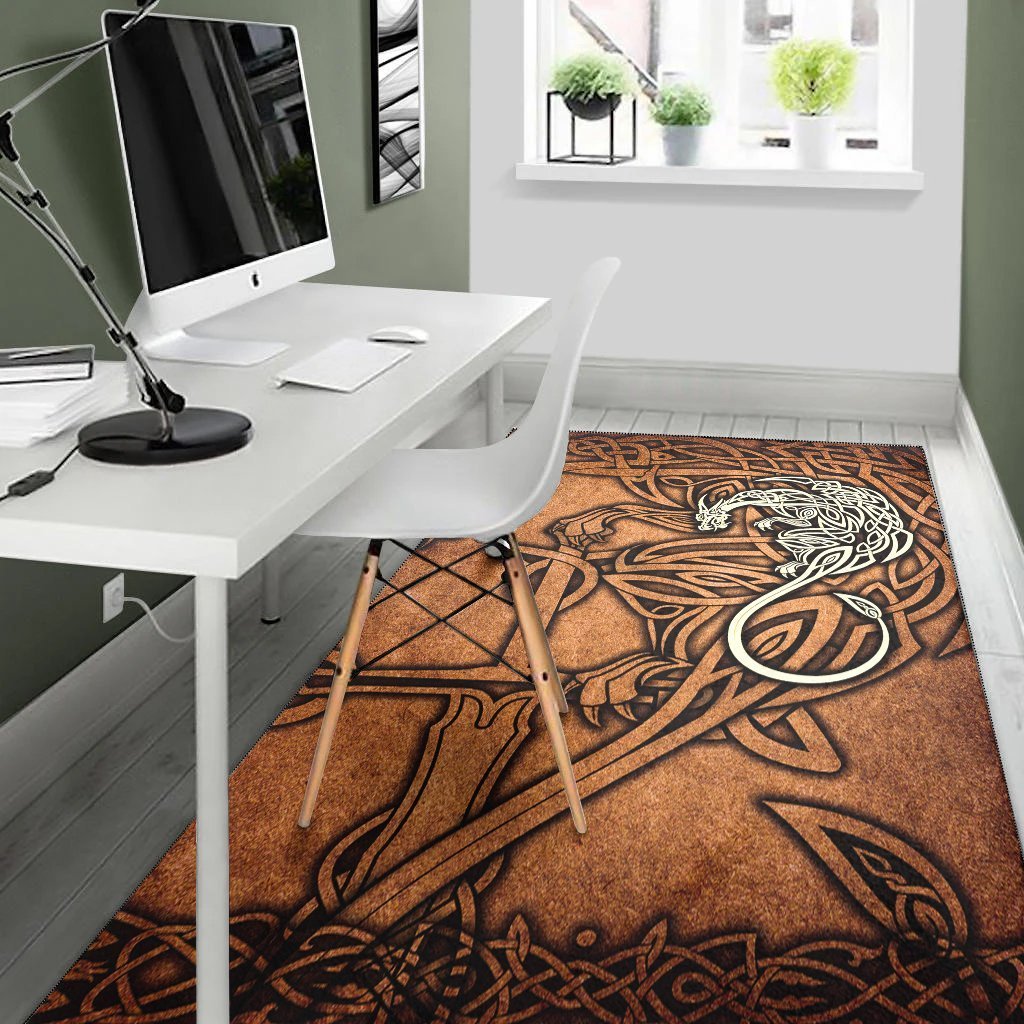 Celtic Dragon Area Rug - Celtic Dragon With Cross Vintage Style - Vibe Hoodie Shop