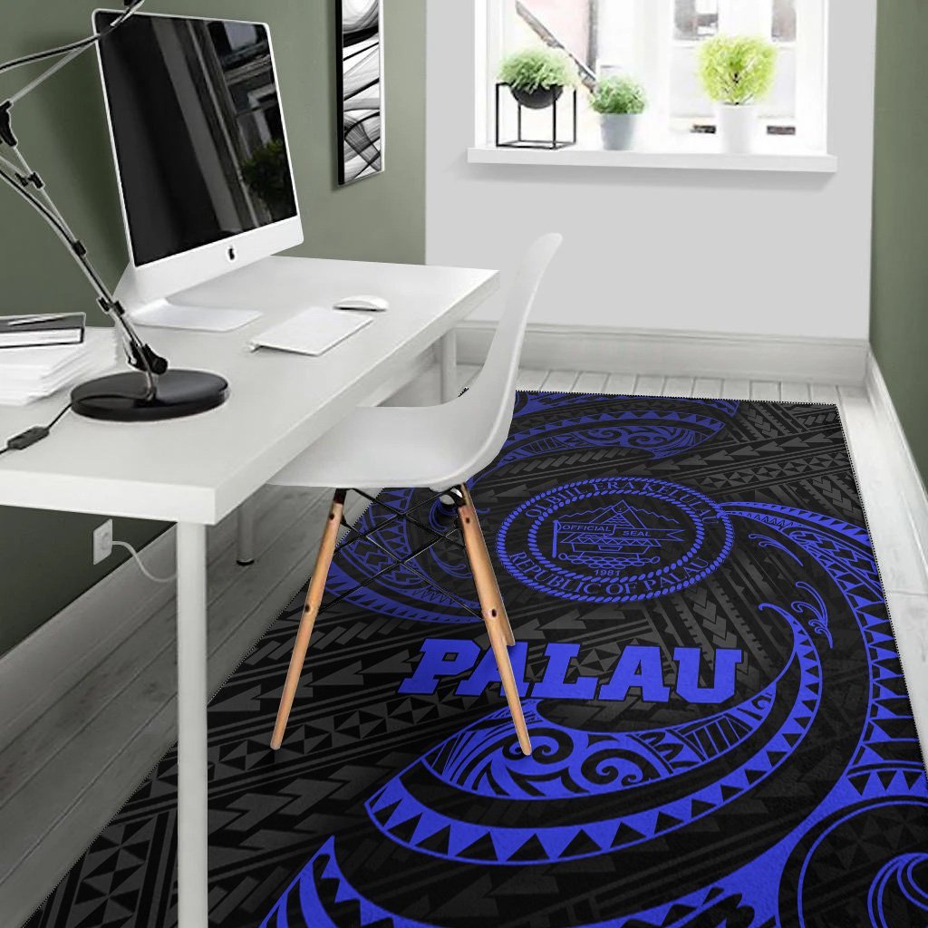 Palau Polynesian Area Rug - Blue Tribal Wave - Vibe Hoodie Shop