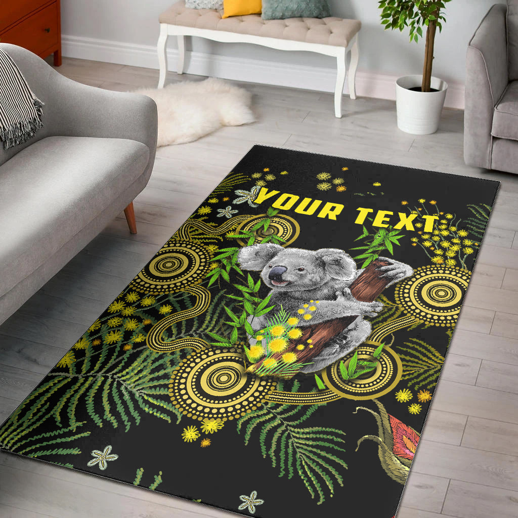 (Custom Personalised) Golden Wattle Area Rug Australia Acacia Pycnantha Mix Aboriginal - Vibe Hoodie Shop