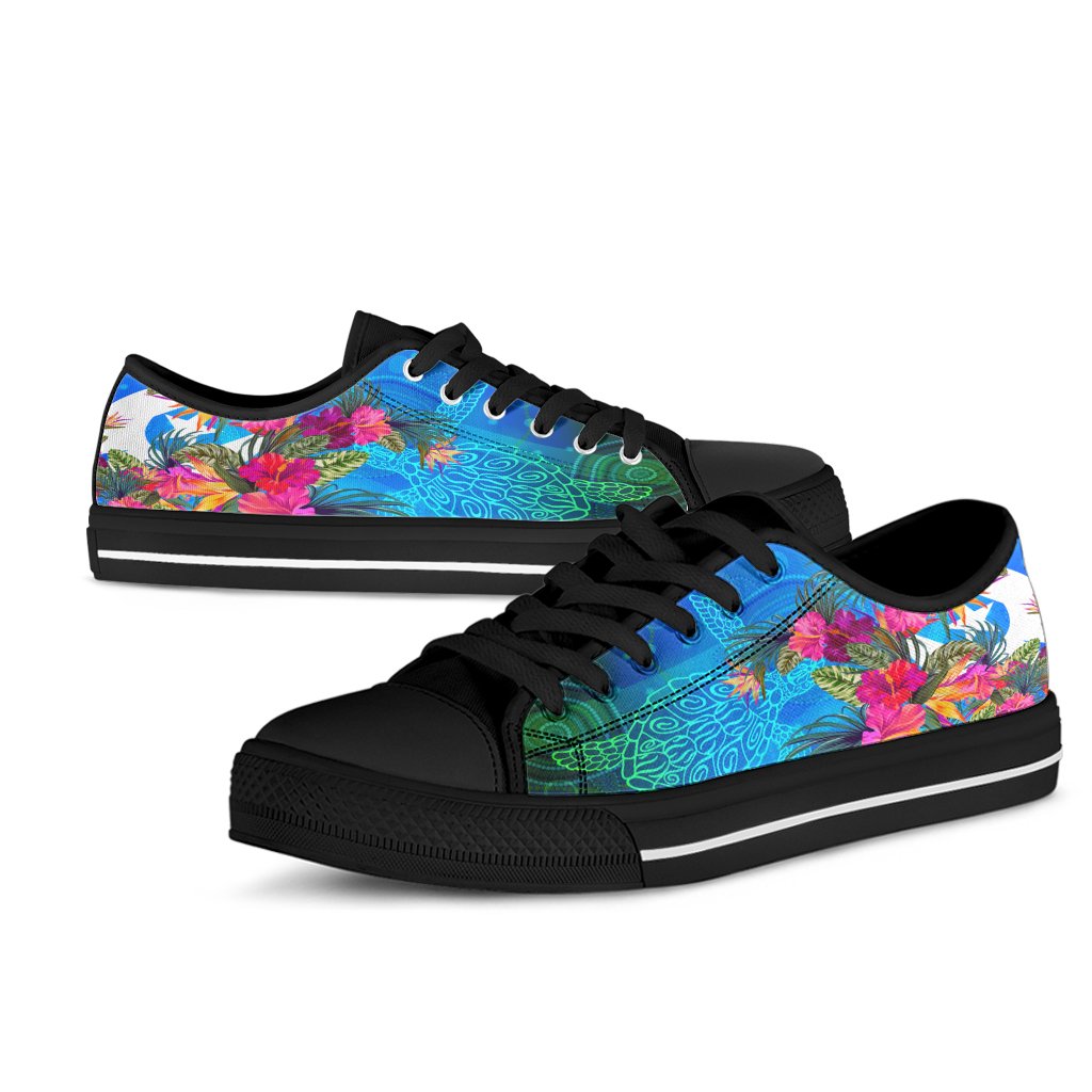 Low Top Shoes - Torres Strait Blue Sea With Hibiscus - Vibe Hoodie Shop