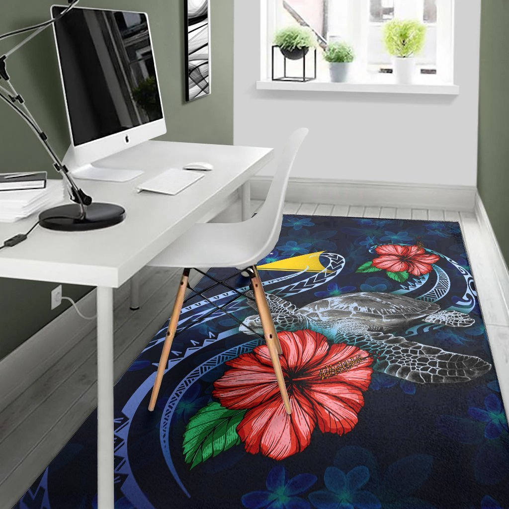 Tokelau Polynesian Area Rug - Blue Turtle Hibiscus - Vibe Hoodie Shop