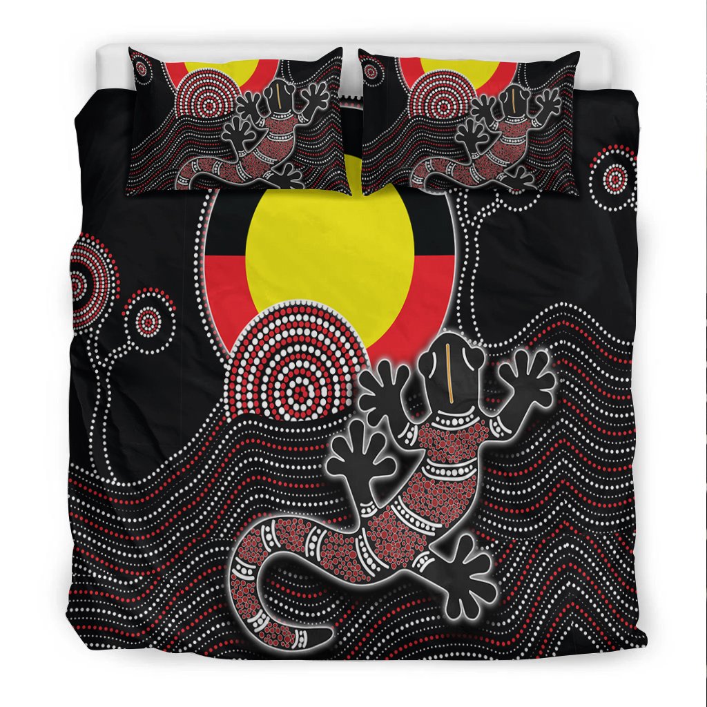 Aboriginal Bedding Set - Gecko with Aboriginal Flag - Vibe Hoodie Shop