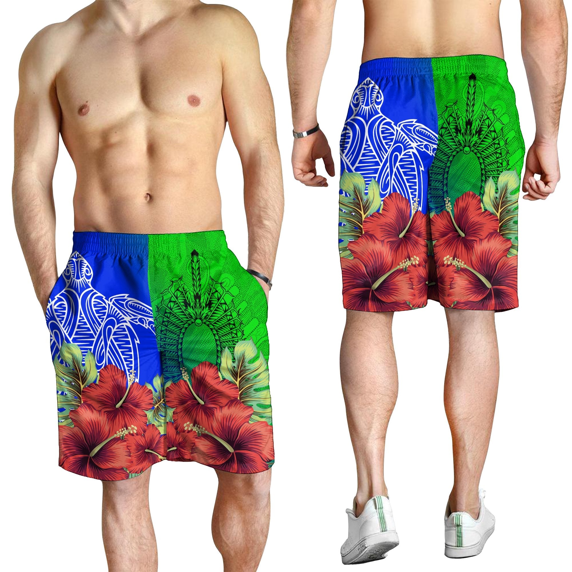 Torres Strait Islanders Men Shorts - Ocean Hibiscus - Vibe Hoodie Shop