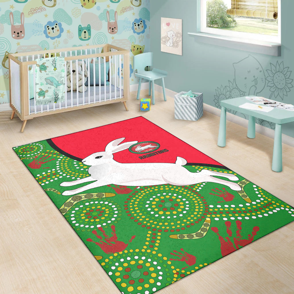 Australia Rabbitohs Area Rug - NAIDOC Pattern With Rabbits - LT20 - Vibe Hoodie Shop