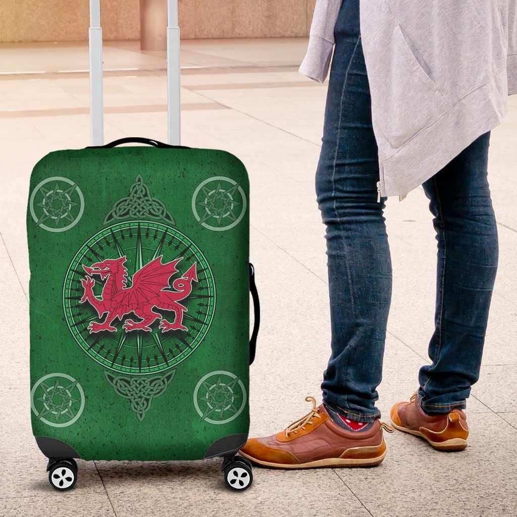 Wales Celtic Luggage Covers - Celtic Compass With Welsh Dragon - Vibe Hoodie Shop